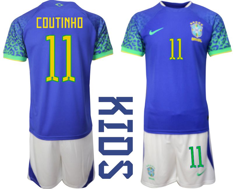 Youth 2022 World Cup National Team Brazil away blue 11 Soccer Jersey